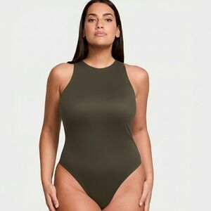 Pink Victoria's Secret high Neck Green Tank Bodysuit Size XXL